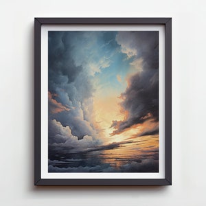Printable Watercolor Skyscape Artwork, Skyscape, Instant Digital Download, Sky, Clouds, Sunrise, Painting