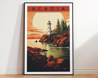 Cartel de viaje vintage del Parque Nacional Acadia, Impresión en casa / Arte de pared / Arte de pared IMPRIMIBLE / Impresión digital / Arte instantáneo, Paisaje de Maine