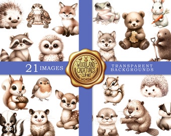 Woodland animals watercolor clipart, forest animals clip art, nursery decor, bear, fox, owl, hedgehog, rabbit, deer