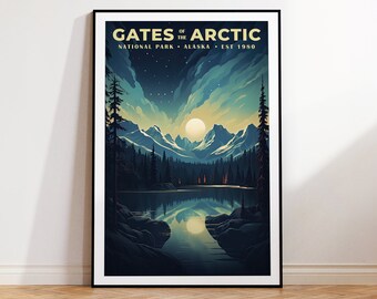 Park Narodowy Gates of the Arctic, plakat podróżniczy w stylu vintage, wydruk w domu | Sztuka ścienna | Sztuka ścienna do druku | Wydruk cyfrowy | Instant Art Alaska