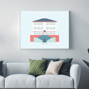 Villa Regina Teodolinda a Laglio sul Lago di Como - Illustrazione colori eclettici per inviti matrimonio o per decoare una casa moderna