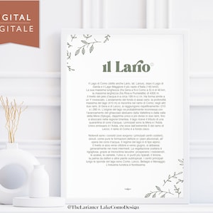 Lario, Lago di Como - Printable Typographic Artwork in Green - Lake Como Encyclopedic Explanation in Italian - perfect for airBnbs deco
