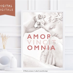 Cupid & Psyche statue close-up with &#39;Amor Vincit Amor&#39;  Digital Artwork Lake Como Wall Art series several sizes, colors available on request