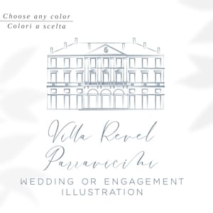 Villa Revel Parravicini, Lake Como, Italy .  illustration for wedding invitations and favours . Choose your own color . Digital download