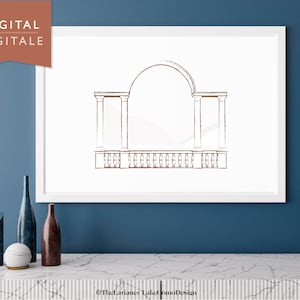 Villa Pliniana&#39;s digital illustration for wedding invitation/set or wall art, legendary Lake Como balcony . can be customized with names