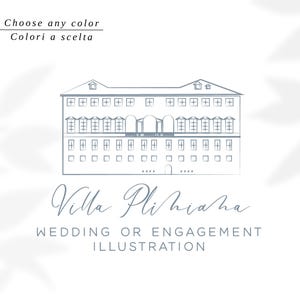 Illustrazione di Villa Pliniana, Lago di Como, illustrazione per partecipazioni di matrimonio  .F ile digitale . Colori a vostra scelta