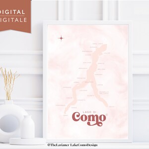 Comer See digitale Karte Poster moderner Stil mit Aquarell Farbverlauf rosa Hintergrund erhältlich in jeder Farbe auf Anfrage digitaler Download