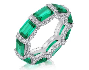 Emerald eternity band• Diamond engagement ring •vintage ring • gift for her • promise ring• silver ring• gold ring•solitaire ring