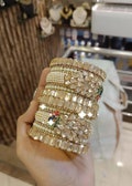 Jadau Kundan Pearl Peacock Design  Bangles , Golden Stone Indian Asian bangles , Wedding bangles, Indian jewelry, Bridal bangles mini beaded