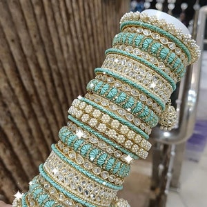 Bangle Stack , Chunky Dangle Bridal Bangles Multi Colour Kundan ...
