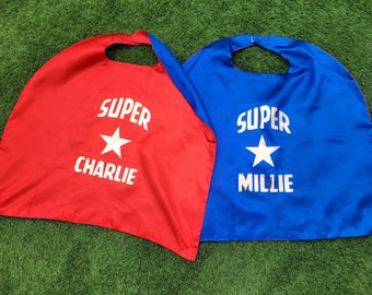 Personalised Superhero super star cape. Makes an ideal birthday present, party prop, fancy dress, dress up