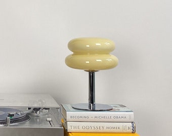 Macaron desk lamp in cream | Retro Mid Century Marshmallow Glass Lamp | 60s style designer bedside lamp