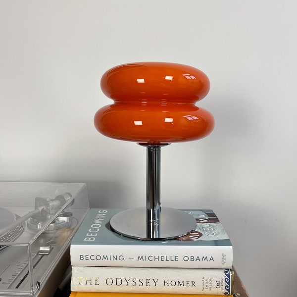 Orange Retro Lampe aus Glas | 60er Jahre Vintage-Stil Tischlampe | Perfektes Einweihungsgeschenk