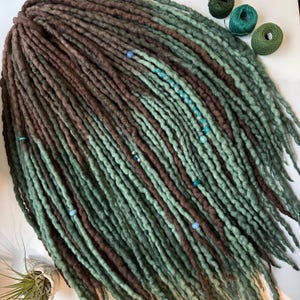 Handmade Wool Dreadlocks: Green Brown Ombre DE Boho Hair Extensions