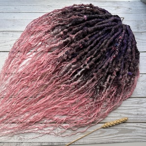 Handmade Ombre Dreadlocks – Purple to Pink Synthetic Crochet Extensions with Braided Tips.  Full set.
