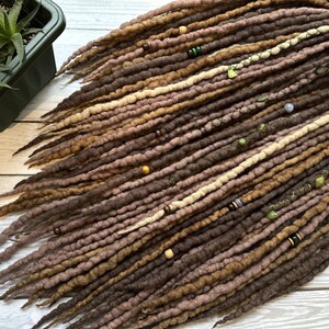 Handmade Wool Dreadlocks Set: Brown & Caramel Boho Hair Extensions