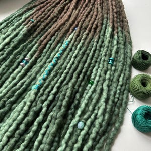 Handmade Wool Dreadlock Extensions: Green Brown Ombre DE Dreads, Boho Hair Full Set