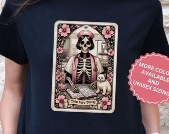 Chemise de carte de tarot technique vétérinaire, t-shirt de médecine vétérinaire squelettique, t-shirt d'infirmière médicale, t-shirt de la semaine du personnel vétérinaire mystique, cadeau pour diplômé étudiant 2025