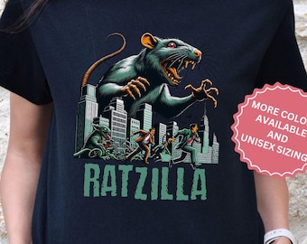 Camiseta divertida de Ratzilla para amantes de los animales, camiseta de roedor de película de monstruos japoneses, regalo original para papás y mamás amantes de las ratas, camiseta de ratón grande