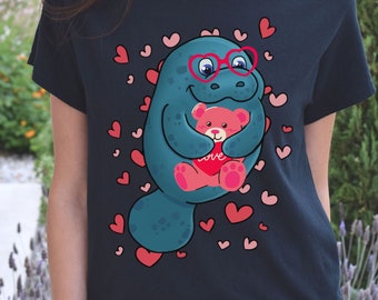 Manatee Valentine's Day Shirt, Funny Cute Heart Manatee T-shirt,Chubby Mermaid Tshirt Gift for Him Her, Florida Underwater Sweetheart Tshirt