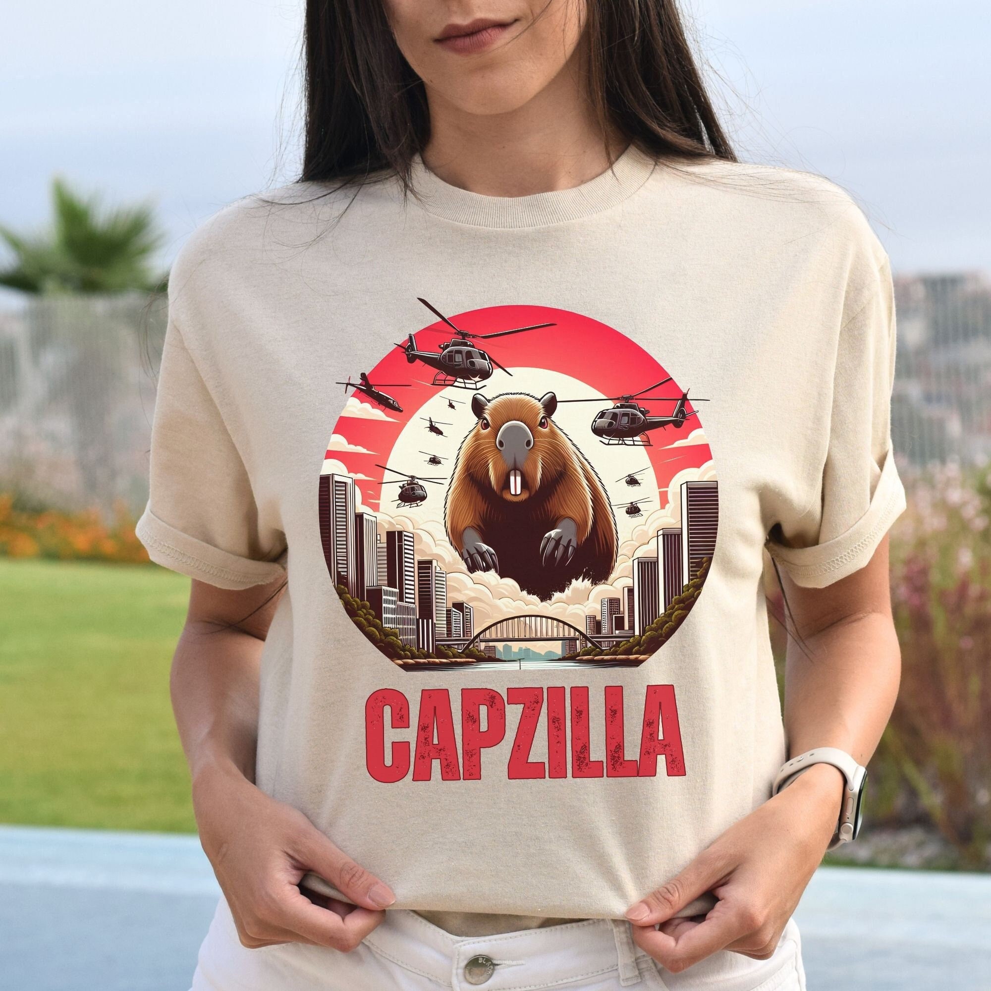 Japanese Monster Zilla Movie Capybara Shirt, Animal Lover T-shirt, Cute Rodent Trending Meme Tshirt, Graphic Tee Gift, Mothers day gift
