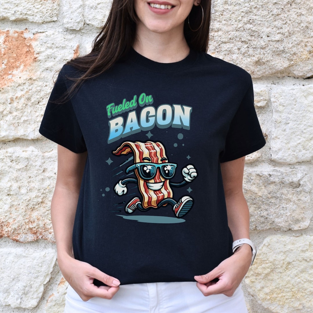 Funny Bacon Shirt, Running Mascot T-shirt, Fueled on Bacon Meme Tshirt ...