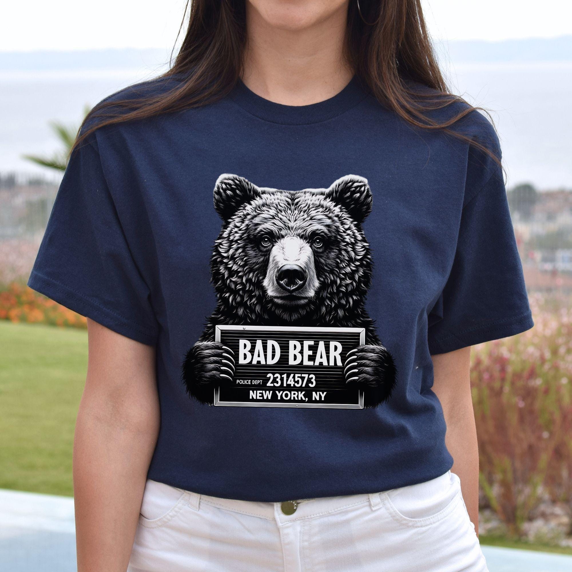 【MASU】 22ss MARCHING BEAR T-SHIRTS Mug Shot Bad Bear Shirt, Cute Animal Lover T-shirt, 2026 Mothers
