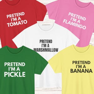 Lazy Couples Costume Shirt, Funny Matching Halloween TShirt, Pretend Costume T-Shirt, Last minute Idea Tee, Pickle Fruit Flamingo Banana