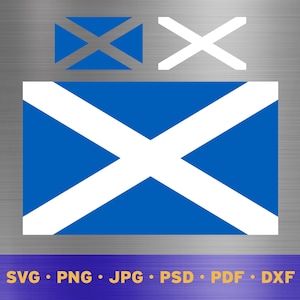 Może przedstawiać: Szkocka flaga w kolorze niebieskim i białym z białym krzyżem na niebieskim tle. Flaga ma kształt kwadratu.