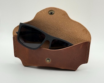 Handmade Horween Leather Sunglass Case: Rustic Snap Closure
