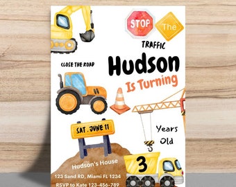 Editable Construction Invitation, Construction Birthday Invitations, Dump Truck Party Invite, Printable template Digital Instant download