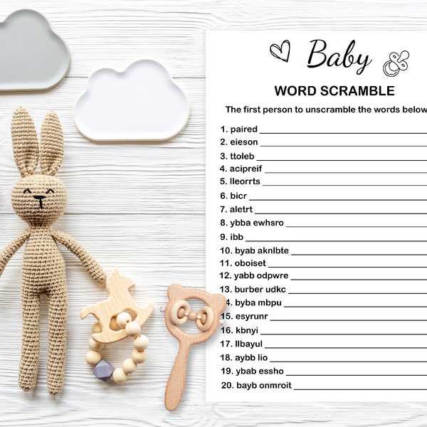 Baby Shower Word Scramble With Answer Key, baby shower games, baby shower games printable, baby showe, baby shower, personal baby shower