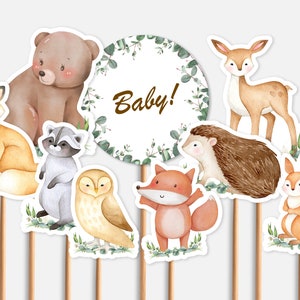 Wald Baby Shower Waldtiere Mittelstücke Windel Cake Decor Cake Toppers Baby Wald Ausschnitte DRUCKBARE Baby Shower Wald