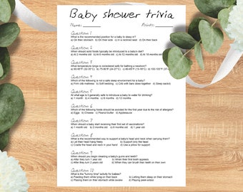 Juego de trivia para baby shower / Juegos para baby shower / / Preguntas de trivia / Trivia para baby shower / Juego de trivia / Baby Shower / Fiesta de baby shower