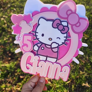 Kitty Cake Topper - 3D Party Decoration - Custom Name & Age - Cute Cat Birthday Theme- Personalized Party Decor - Hello