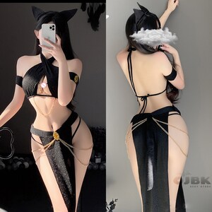 Sexy Ladies Cosplay Fancy-Dress Outfits Slave Bikini Costume Mesh Lingerie  Suit