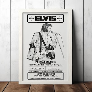 Elvis Presley 1975 Pontiac, MI New Year's Eve Concert Poster - Music Fan Collectibles - Vintage Music Poster - Home Decor - Wall Art
