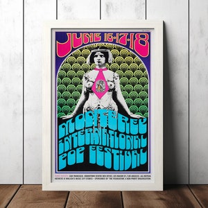 Pôster grande do Monterey Pop Festival de 1967 de Jimi Hendrix e Janis Joplin - Colecionáveis para fãs de música - Pôster de música vintage - Decoração para casa - Arte de parede