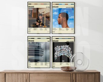 Drake - Póster de portada de álbum - Impresión de póster de álbum de música retro - Lista de canciones - Arte de cultura pop / Regalo de fanático de la música / Enmarcado e impreso
