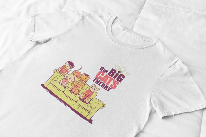 The Big Cat Theory-Camiseta del programa de televisión The Big Bang Theory, regalo de Meme, camiseta divertida estilo camiseta, camisa musical Unisex Blanco