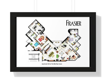 Frasier TV Show Apartment Floor Plan - Frasier TV Show Layout Frasier Krane Cartel Decoración de la pared Cartel de piso Regalo