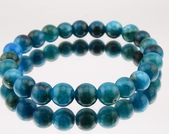 Pulsera de gema energizante de apatita azul - Cuentas de 6 mm y 8 mm, elástica, hecha a mano para ella/él