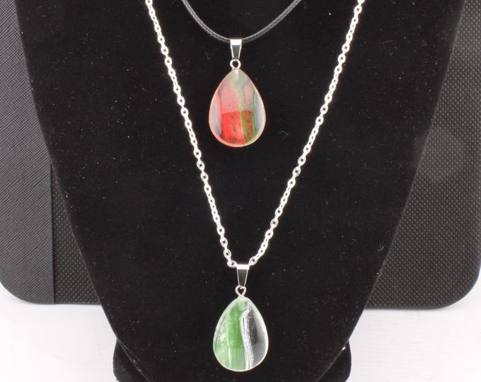Featured listing image: Crystal Drop Pendant, Colorful Glass Necklace, Adjustable Chain, 29cm Stainless Steel or Leather Cord, Handmade Jewelry, Boho Gift for Her