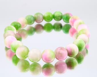 Pink Green Persian Jade Bracelet 6mm 8mm Natural Stone Stretch Bracelet Persian Jade Beads Handmade Jewelry Healing Crystal Bracelet.