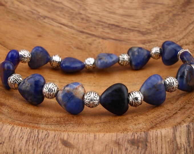 Featured listing image: AA Blue Sodalite Jasper Heart shaped stones 11mm Hand made Stretchy