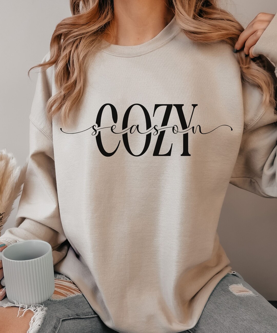 Festive Sequin Sleeve Sweatshirt Cozy Christmas Vibes