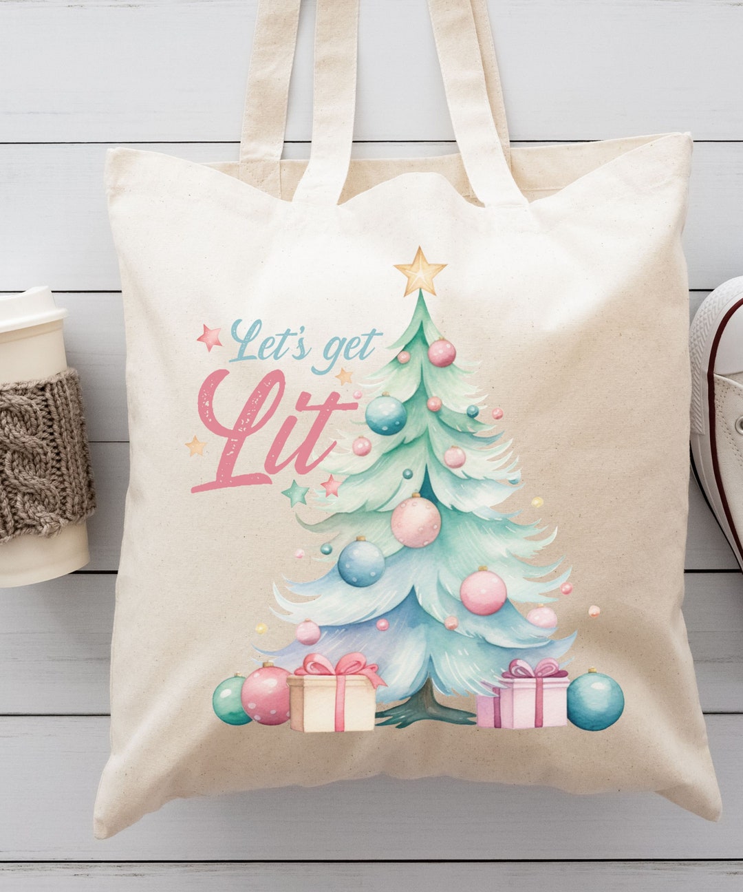 Christmas Tree Tote Bag, Christmas Canva Bag, Christmas Tote Bag