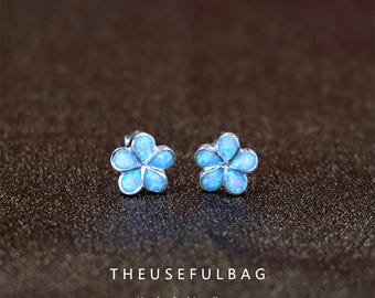 Sterling Silver Earrings Women's Rotating Petal Set Opal Studs