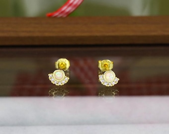 S925 Sterling Silver Circle Opal Earrings for Women - Stylish, Minimalist, Elegant and Unique Stud Earrings