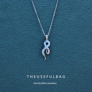 ブルーオパールスターリングシルバースネークネックレス、スネークペンダント、動物テーマネックレス、オパールジェムストーンジュエリーS925シルバージュエリー動物ヘビ